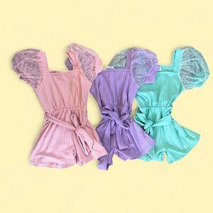 Polka Dot Tulle Puff Sleeve Romper Set